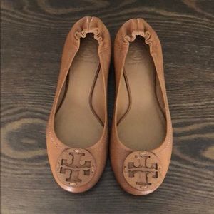 Tan Leather Tory Burch Reva Flats